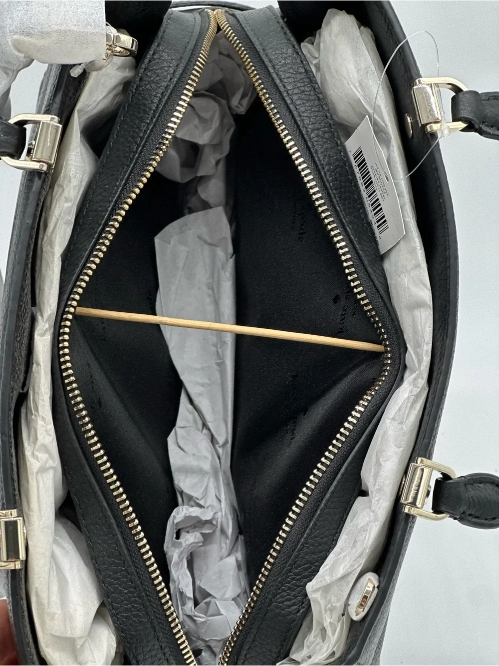 kate spade Black Pebbled Leather Structured Satchel with Gold Hardware